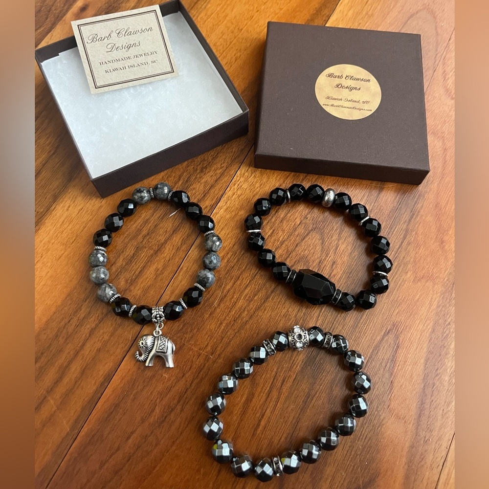 Barb Clawson Designs, Elegant Black Beaded Bracelet Set, NEW